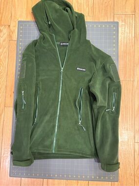 Shark Paints Olive Green Military-Style Fleece Hooded Jacket